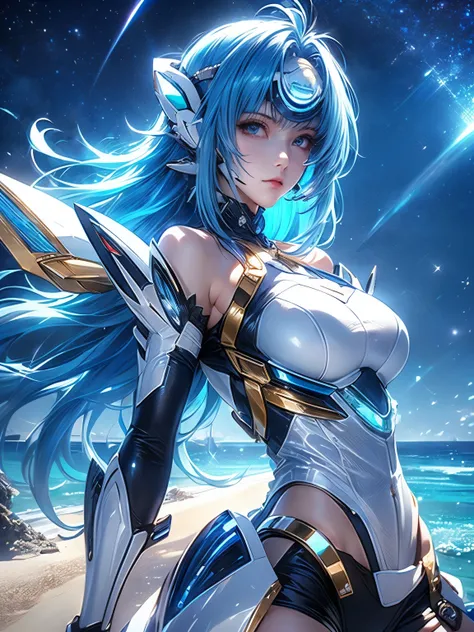 Full body KOS-MOS , score_9, score_8_Excellent, score_7_Excellent, 32K ,(( Ultra Real Details ))、shadow、 octane rendering 、 ultra sharp、 highly detailed faces at a pachinko parlor 、 Light Blue Hair 、 straight hair, SHINY AND CLEAN HAIR 、 White Shin...