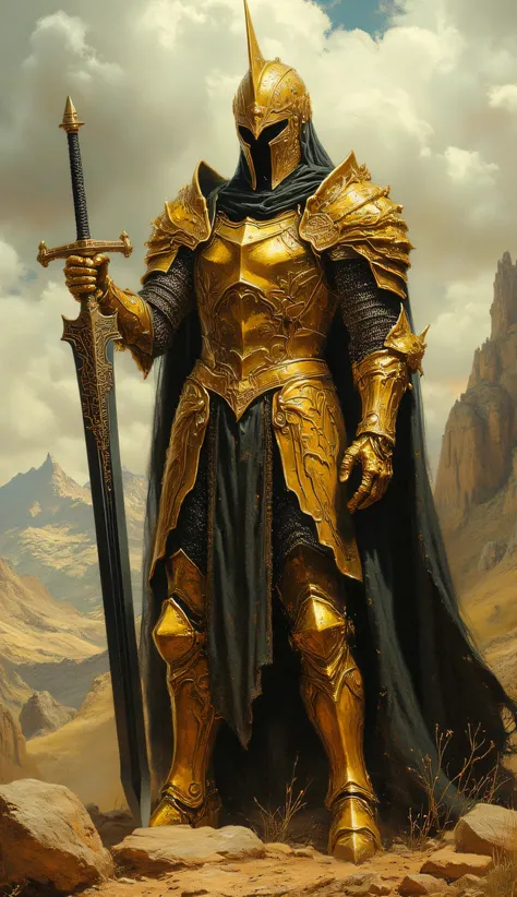 Golden Knight with a beautiful black sword