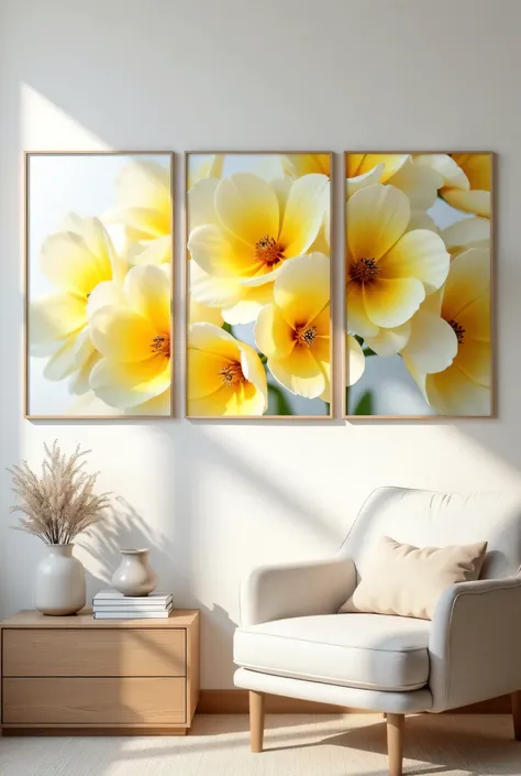 I want to design my home with 3 vertical photos which are near each other with 30*40 cm2 with yellow and white color flowers