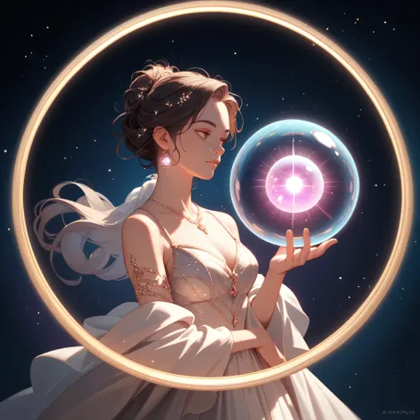 “pastel color,A magical crystal orb resting on an ornate golden stand, glowing with vibrant colors and swirling galaxies inside. The orb is surrounded by floating magical runes and soft sparkles. The background is a dark, mystical gradient with no humans, ...