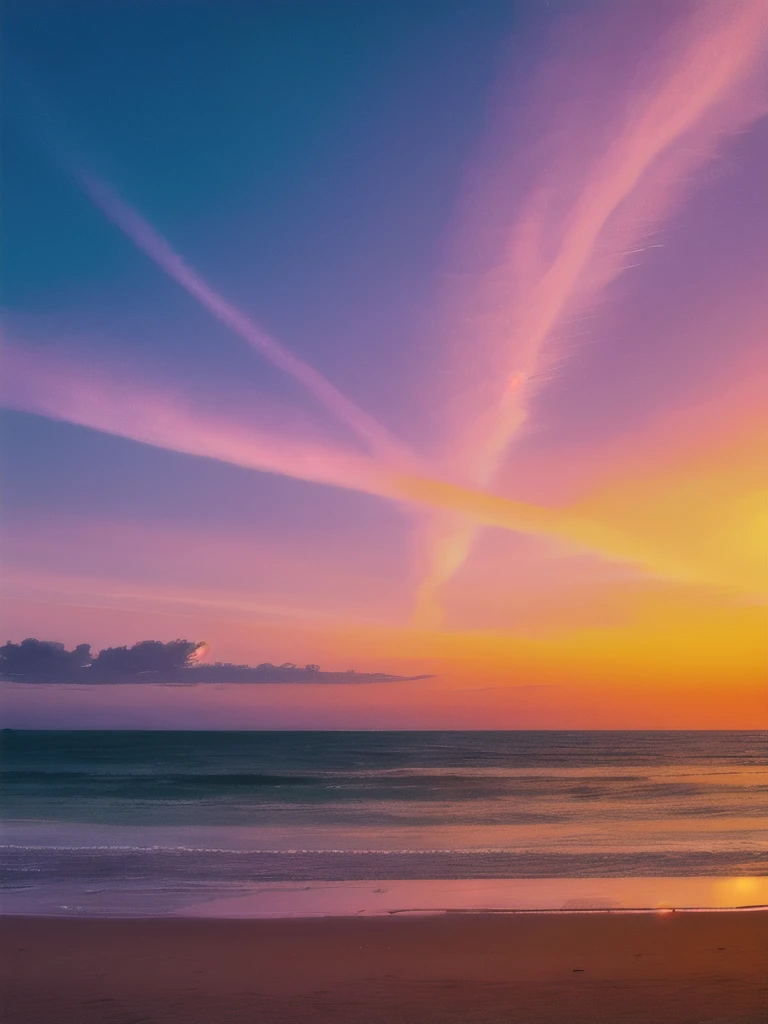 sunset on a beach with waves crashing on the shore, which shows a beach at sunset, a photo of the ocean, clouds and waves, serene colors, pastel sunset, pink sunset, pink skies, mesmerizing, looking out at a pink ocean, colorful sunset, colours of the suns...