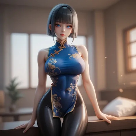 ((Gray Hair))、(Black inner hair ),  top quality、 Masterpiece、(  professional lighting )、  surreal、  attractive、 figure like a slender supermodel 、  one girl ,  ( Slightly Bigger Breasts, ), (character in foreground, blurred background ), (Bright, beautiful...