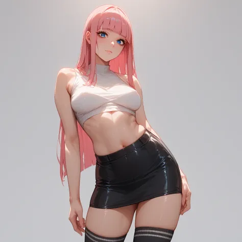  pink hair 、  Top Quality、 Masterpiece、(  professional lighting )、  surreal、 (Nipples:0.4),  fascinating、 figure like a slender supermodel 、 one girl , ( lean forward to the camera to show off her butt ), (slightly larger breasts, midriff peek ), (  arched...