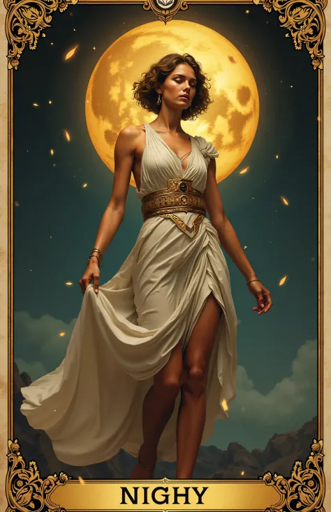 Tarot　Mysterious　tank card　One beautiful goddess　 high definition　The goddess of courage, symbolizing victory and progress　Nike
　 short hair　 edgy style where you can feel the momentum of victory　thin gold border