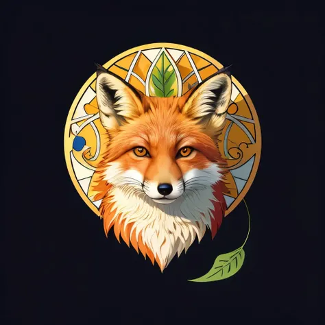 a red fox surrounded by leaves and flowers on a dark background, vector art by Ryan Yee, shutterstock contest winner, art nouveau, fox animal, digital fox, stylised fox - like appearance, whimsical fox, anthropomorphic fox, fantasy fox love, ethereal fox, ...