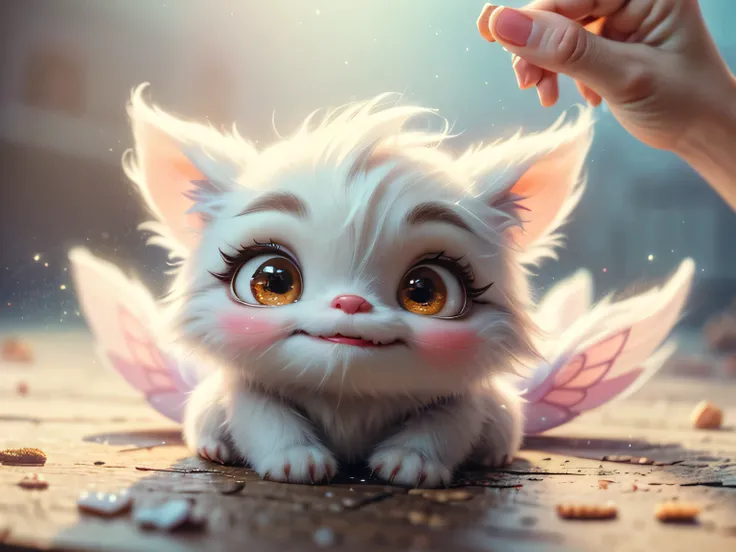 (Best Quality, Super Detail, Masterpiece, Representative Work, Official Art, Professional, Super Detail, 8k:1.3) (Photorealistic:1.2) hyperrealism airbrushed oil paints illustration. a cute little  mythical graceful transparent anthropomorphic furry creatu...