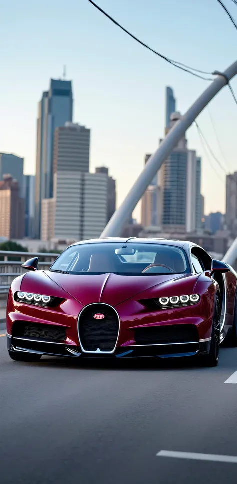 " Bugatti Chiron:

color:

 - Mourning Tone : Intense wine  (#660066)
- Gloss : high,  with a touch of depth and richness
- :  Metallic paint with an effect of  " depth effect "

Design:

- Shape: aerodynamics,  finish with smooth lines and pronounced curv...