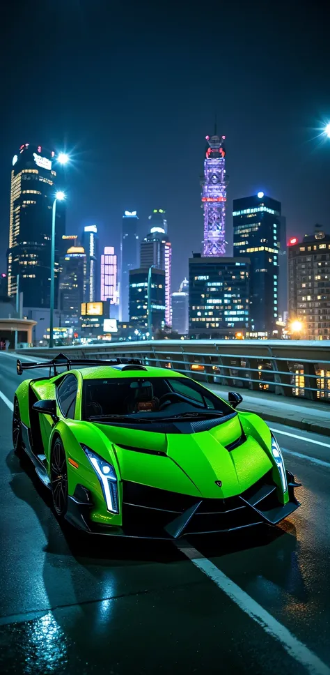 " Lamborghini Veneno : color: - Intense tone :  Metallic lime green  (# 33CC33 )  with details in matte black - Bright : high,  with a touch of depth and complexity - Paint :  Metallic with effect of  "color change"  depending on the angle of the light

De...