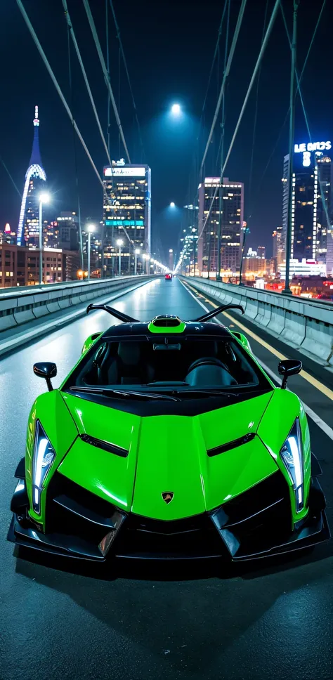 " Lamborghini Veneno : color: - Intense tone :  Metallic lime green  (# 33CC33 )  with details in matte black - Bright : high,  with a touch of depth and complexity - Paint :  Metallic with effect of  "color change"  depending on the angle of the light

De...