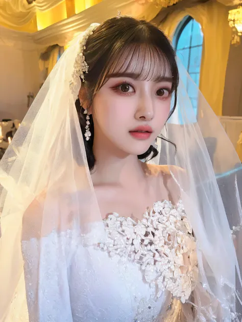 a close up of a woman in a wedding dress with a Veil, Shashi,   Dilraba Dilmurat , Cai Xukun,  Naruto, Ma Yuyuan White  , Shin Jin-young, Bae Suzy,  wenfeiye ,  Larisa Manobal , Veil, Lee Ji-eun, Which, Lee Ji-eun