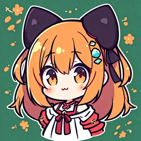 chibi,solo, upperbody, orange frizzy shoulder length hari, bangs, cute s clothes,(かわいい鶏たち),(manga style), (sketch), (illustration), master piece, best quality,