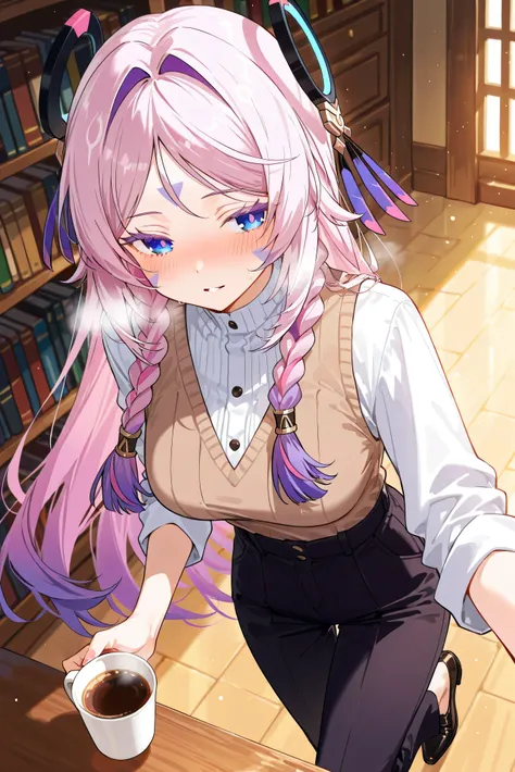 score_9, score_8_up, score_7_up, masterpiece, best quality, very aesthetic, absurdres, tunning image, light particles, attractive image, 1girl, adult grown woman, citlali \(genshin impact\), pink hair, purple hair, multicolored hair, twin braids, hair inta...