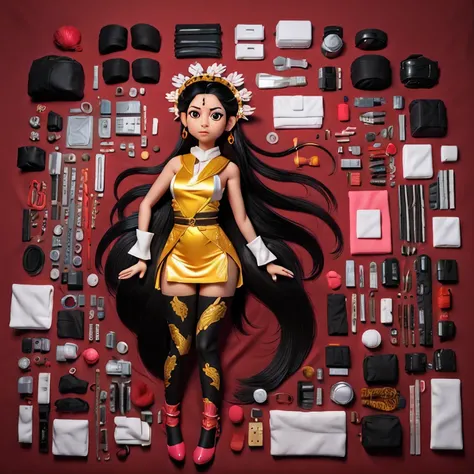 32 K（tmasterpiece，k hd，hyper H D，32 K）Long flowing black hair，ponds，z ydink， a color，  Asian people （Silly girl）， （Silk scarf）， Combat posture， looking at the ground， long whitr hair， Floating hair， Carp pattern headdress， Chinese long-sleeved clothing， （a...