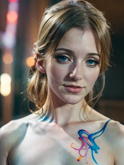 (8k, best quality, masterpiece:1.2),(best quality:1.0), (ultra highres:1.0), watercolor, a beautiful woman, shoulder, hair ribbons, by agnes cecile, half body portrait, extremely luminous bright design, pastel colors, (ink:1.3), autumn lights, dia.zerva