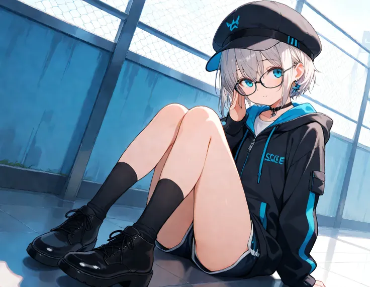 (masterpiece), (best quality), (ultra-detailed),
1girl, glasses, short hair, cap, full body, 