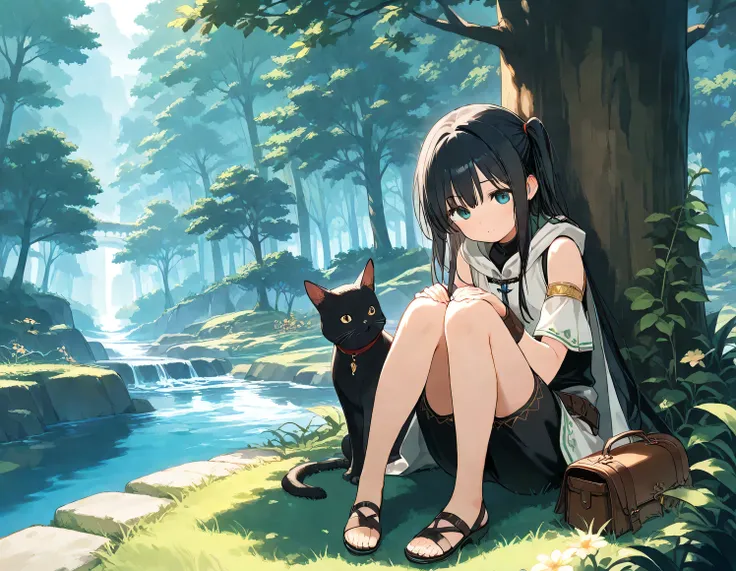 (masterpiece), (best quality), (ultra-detailed),
1girl, black hair,  fantasy, route of a journey, animal,