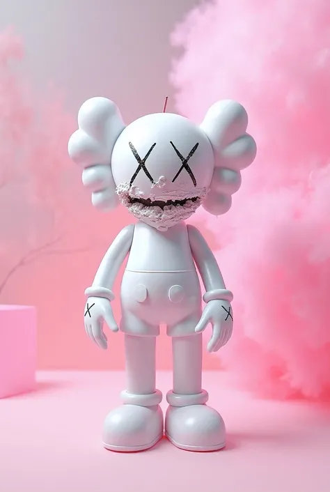 White kaws toy with destroy face pink effect aesthetic 