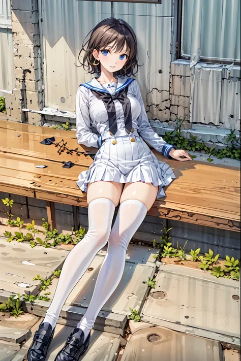  The body is 8 times longer than the head , (  highly detailed CG Unity 8K  ), (  Top Quality)，( Highly detailed from outside the window)，(    Ultra High Resolution),    黒hair,  A high school girl in a dark blue sailor uniform ,   Animated 2D Rendering ,  ...