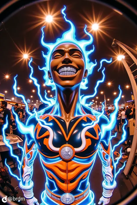 gr!llz, in the style of Jed-clrfl , 3DMM, Ebony character enveloped as Ong from The Last of the Airbender in intense thick colored energy. Their face is obscured by the overwhelming thick glow::7.2 , large anime energy aura size 6 inches from body emphasiz...