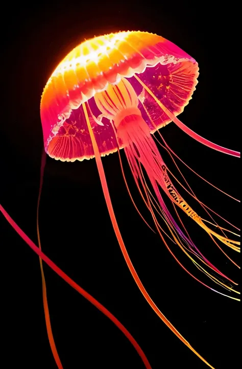 a painting of a jellyfish with a rainbow colored jelly, an ultrafine detailed painting inspired by Earnst Haeckel, pexels, psychedelic art, neon jellyfish, glowing jellyfish, jellyfish phoenix, jellyfish pheonix, jellyfish fractal, phoenix jellyfish, trans...