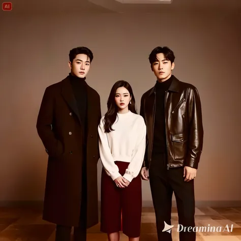 arafed image of a man and two women standing next to each other, goblin, korean film noir, dramatic press photo, by Kim Eung-hwan, korean artist, ji-min, er drama, high drama, history drama, dreamy, romantic lead, official fanart, promotional photograph, p...