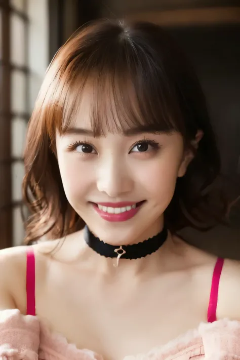 (( pink underwear)), (( Japanese girl))、Light up your face、(masterpiece, top quality, The beautiful quality of , photorealistic , detailed lighting , Extremely detailed skin, Extremely Detailed Hair ,8k, black hair, upper body, One Girl , smile, Watch View...