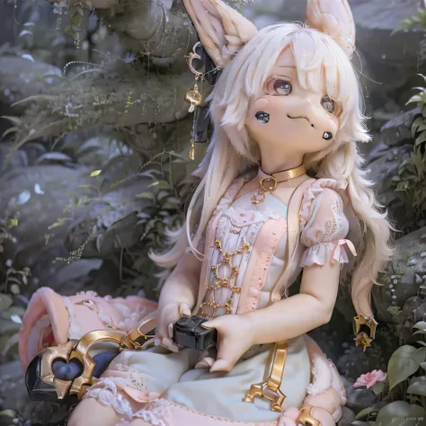 in the garden, smile, Photorealistic rendering with a warm and bright atmosphere . Similar to a forest setting , it combines , beautiful eyes and lips ...