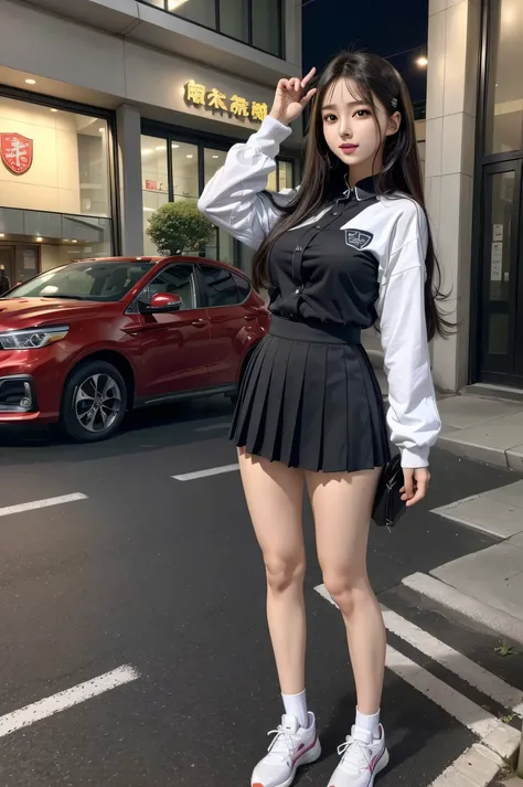 (quality), 8,000,( masterpiece:1.3),( 1 girl working part-time:1.3),(In Minaof name),Beautiful Korean girl,  K-pop idol，beautiful woman，Have a perfect figure:1.4, Slim abs :1.2, (( cascading hairstyle , :1.2)), ((Viewer)),(Brilliant smile:1.3),（ big ass），A...