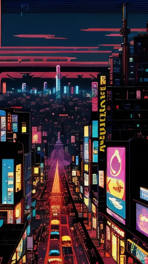 a close up of a city with a street and a building, neo - tokyo, neo-tokyo, by Kilian Eng, inspired by Kilian Eng, neo tokyo background, neo tokyo, by Chris Moore, anime style cityscape, 2099 neo-tokyo, a cyberpunk cityscape, ( ( ( ( ( dan mumford ) ) ) ) )