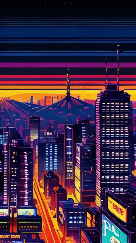 a close up of a city with a street and a building, neo - tokyo, neo-tokyo, by Kilian Eng, inspired by Kilian Eng, neo tokyo background, neo tokyo, by Chris Moore, anime style cityscape, 2099 neo-tokyo, a cyberpunk cityscape, ( ( ( ( ( dan mumford ) ) ) ) )