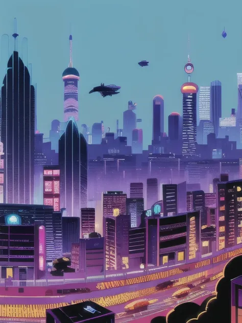 a close up of a city with a street and a building, neo - tokyo, neo-tokyo, by Kilian Eng, inspired by Kilian Eng, neo tokyo background, neo tokyo, by Chris Moore, anime style cityscape, 2099 neo-tokyo, a cyberpunk cityscape, ( ( ( ( ( dan mumford ) ) ) ) )