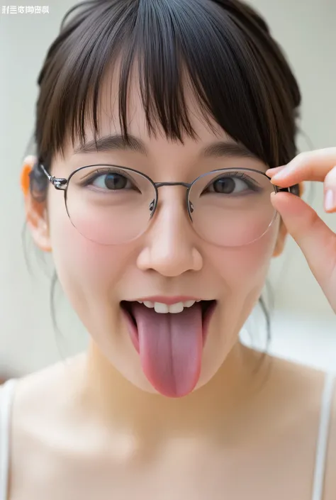 Perfect Yoshioka Riho( open your mouth),32k 8k super high image quality masterpiece, well-groomed face, realistic eyes, high brightness, real eyes, eyes wide open, like in a photo, focus on the face, smile, show a wet tongue, show a wet tongue, Akkanbe, be...