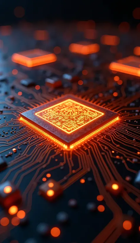 A SET OF 4, Warmer-than-sunset microchip, amber light diffusing through diamond-cut silicon layers, security encryption symbols engraved invisibly until UV backlighting reveals crimson patterns. Shallow depth at f/1.4, retro-futuristic brass accents contra...