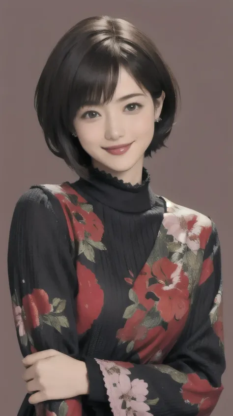 354 (20-year-old woman),( short hair), ( HD), (smile), (flower)