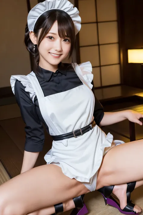 (((     embarrassed expression :1.5)))、((     kind smile   :1.5)),,(((    maid clothes cosplay costume    :1.5))),(((        SPREAD LEGS:1.5)))、((    stiletto heels    :1.5)))、(     top quality : 1.5), (Genuine: 1.5), (1 person: 1.5), ( Masterpiece), (    ...