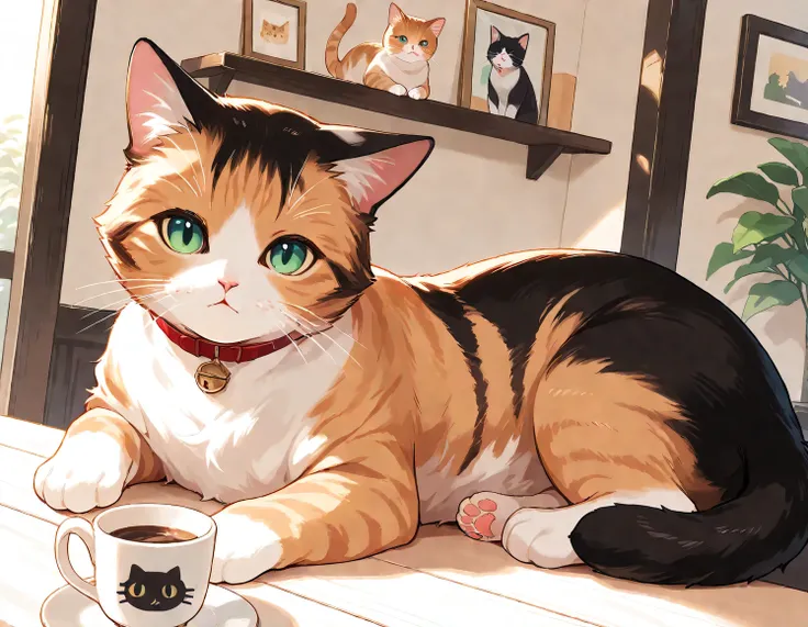 (masterpiece), (best quality), (ultra-detailed),
cat cafe, cat focus,drinking cat, no human