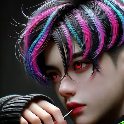 arafian with a colorful hair and a cigarette in his hand, vibrant fan art, realism artstyle, bladee from drain gang, by Altoon Sultan, clean artstyle, vibrant fantasy style, elfpunk, alien - style, anime realism style, in cyberpunk style, hyper-realistic c...