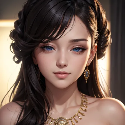 best quality, masterpiece, ultra high res, photorealistic, 1girl, offshoulder, face portrait of 1girl, light long hair, wearing a secretary suit, in an office, (slightly smiling), closeup, (makeup), earring, necklace, detailed eyes, limbal ring, (masterpie...