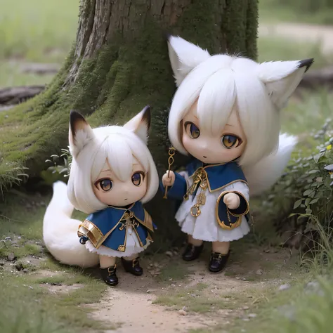 
     fox girl  、          Hair like a Nendoroid doll、countryside 