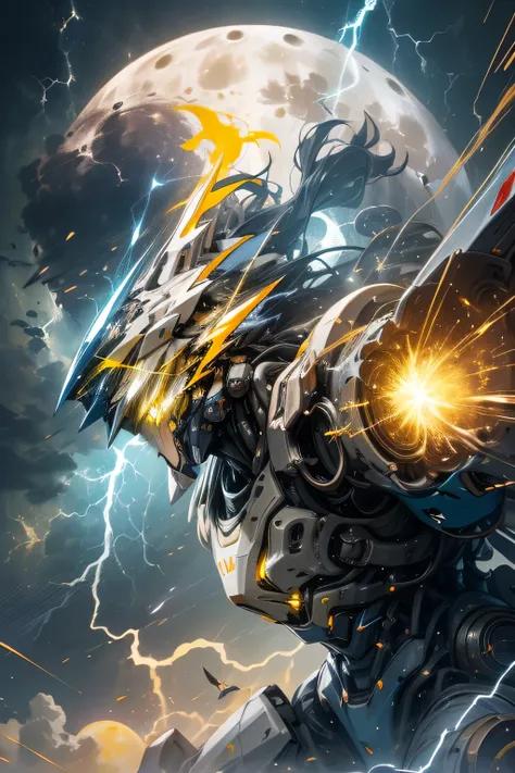 (yellow bright eyes: 1.5), (metal skyblue body robot: 1.5),  Unreal Engine,  top quality,  Masterpiece,  is present,,science_ best quality ,サイエンス best quality ,Shining Eyes, Explosive sparks , ( lens flare:0.3), Volume Fog , Male,  full face helmet, Nijime...