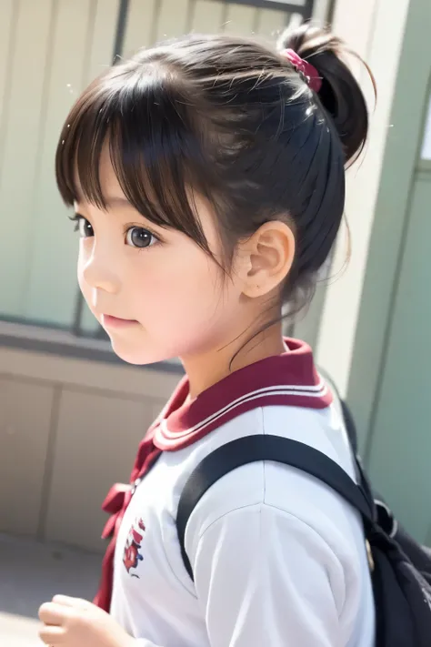  little young girl,black hair ,school,ponytail ,classroom