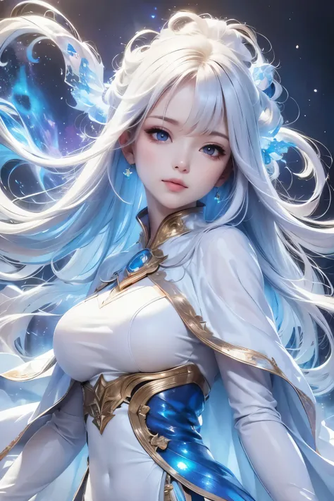 ((masterpiece)), ((( best quality))), (( Very detailed)), ((shape)),[ Realistic Light Effects ],shadow,( Fantasy Style ),(White background:1.6), simple background, (Earth Theme),(Cape)[(Hair Focus,(( one girl )),[( Big Slime Hair ): (Cloud Hair):0.3], (Bac...