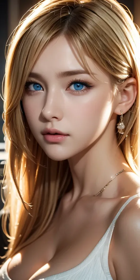 portrait , Practical, blue eyes, blond hair, big breasts, 4K resolution , High Quality CG, Beautiful CG, Soft Light ,