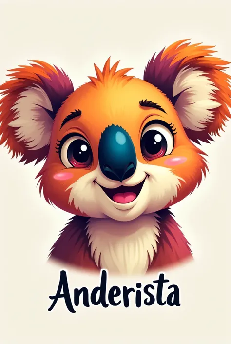 A color line full complete head of a happy koala in a CARTOON and name ANDERISTA format