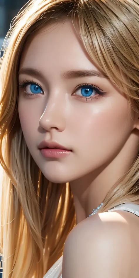portrait , Practical, blue eyes, blond hair, big breasts, 4K resolution , High Quality CG, Beautiful CG, Soft Light ,