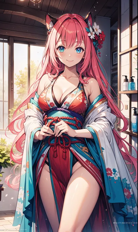  of the best quality , high resolution, textured skin, high quality , high-definition details , high-definition details ,1 Girl, Smile,Swimsuit,Hanfu,charm,Cowboy perspective，water， bathroom