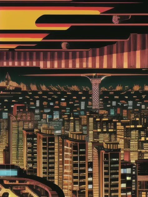 a close up of a city with a street and a building, neo - tokyo, neo-tokyo, by Kilian Eng, inspired by Kilian Eng, neo tokyo background, neo tokyo, by Chris Moore, anime style cityscape, 2099 neo-tokyo, a cyberpunk cityscape, ( ( ( ( ( dan mumford ) ) ) ) )