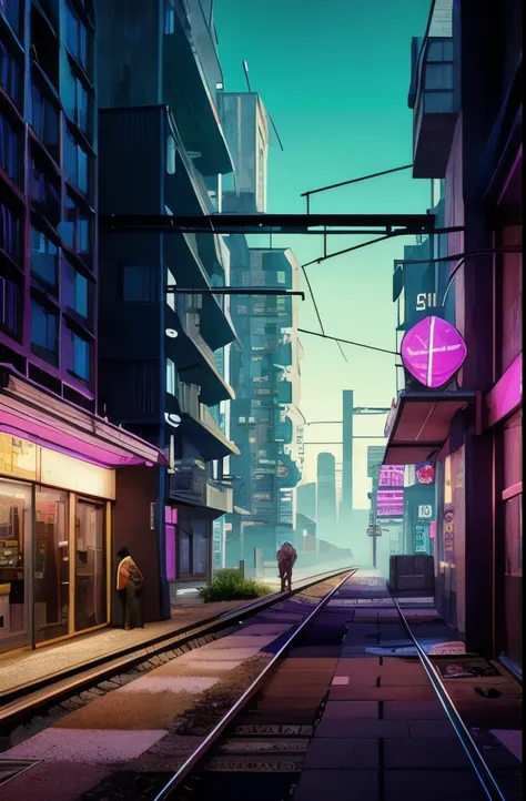 arafed image of a train station with a neon green light, cyberpunk art by Beeple, trending on cg society, conceptual art, hyper-realistic cyberpunk style, cyberpunk back alley, cyberpunk aesthetics, cyberpunk atmosphere, cyberpunk setting, cyberpunk garage...