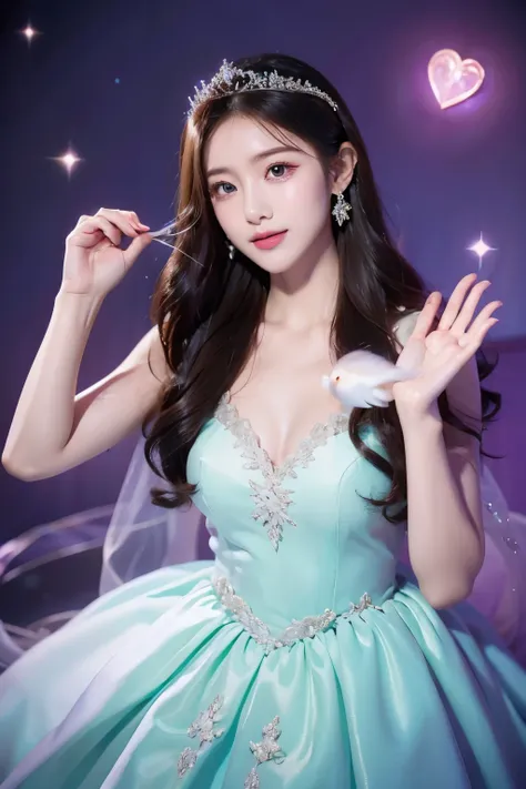 Princess with a tiara、Beautiful fish、White Dress、Venus、heart、Creative、joy、magic