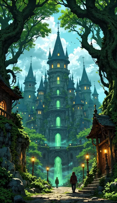 Beautiful magical city surrounded by trees